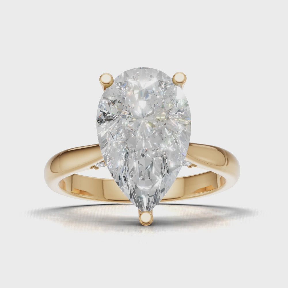 Campanile, 3ct pear lab grown diamond engagement ring, Cathedral Hidden Halo Bridge, 18K yellow gold - turning