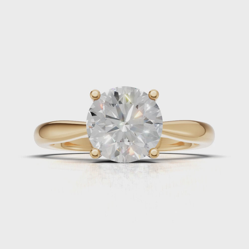 Navata, 1ct round lab grown diamond engagement ring, Cathedral Plain Sides, 18K yellow gold - turning