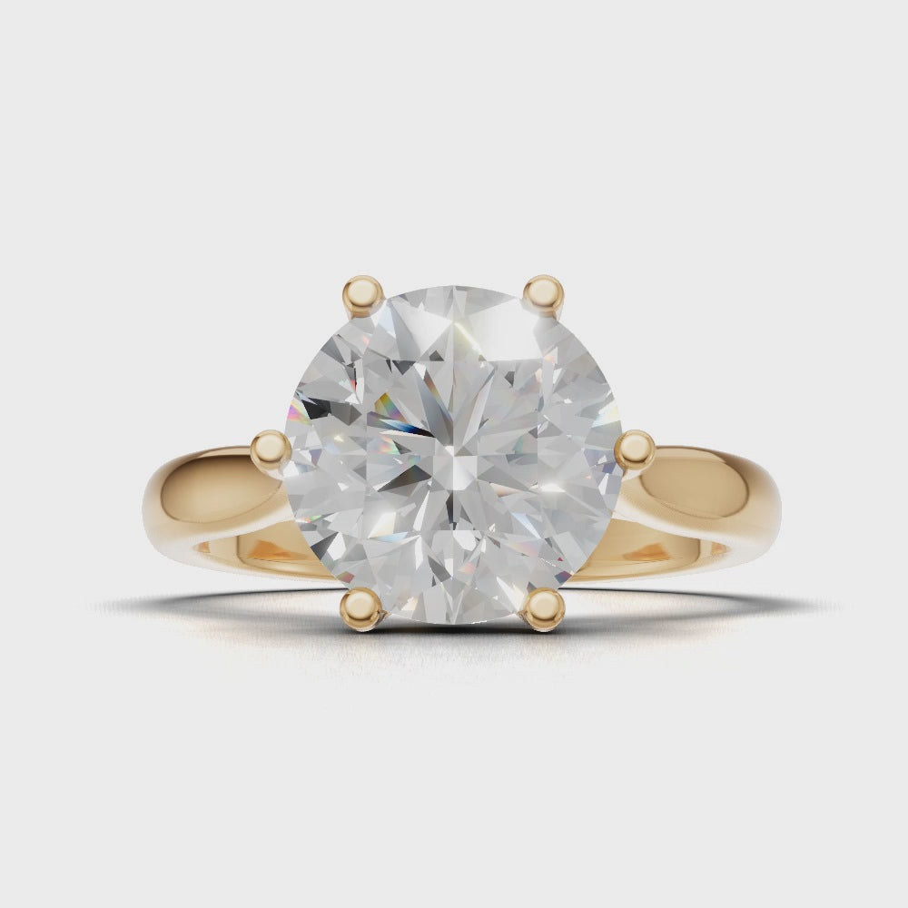Corolla, 2ct round lab grown diamond engagement ring, Petal Cathedral, 18K yellow gold - turning