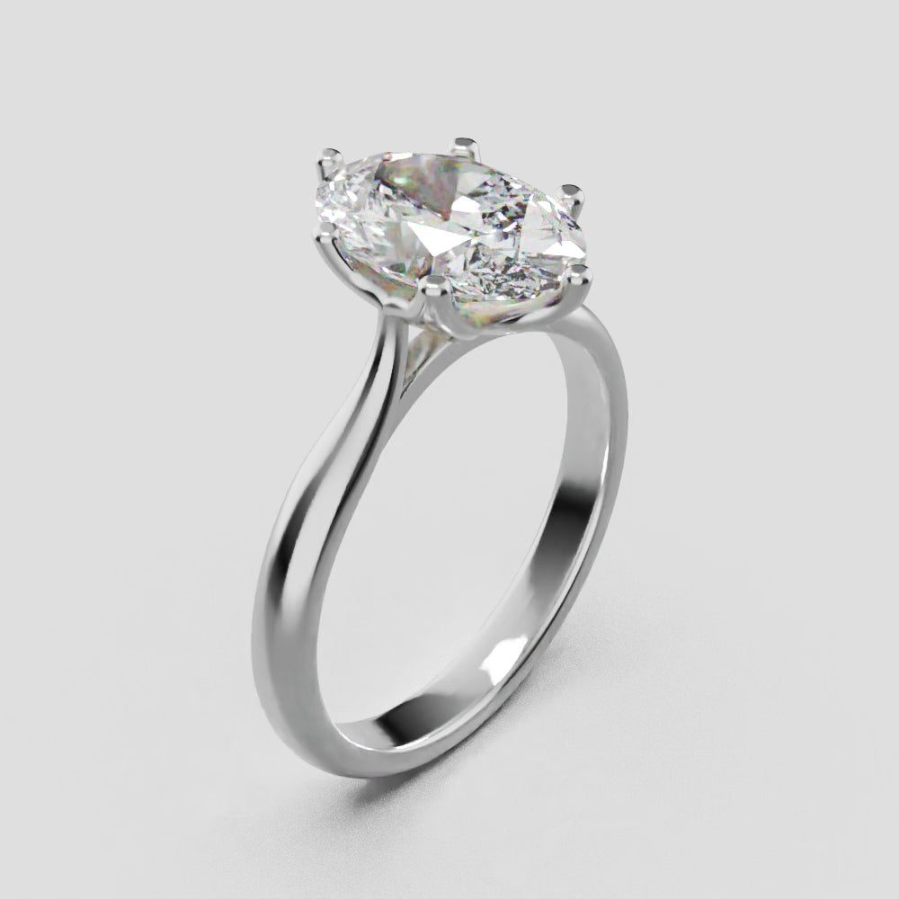 Ninfea, 2ct oval lab grown diamond engagement ring, Petal Cathedral, 18K white gold - turning