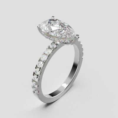 Sussurro, 2ct pear lab grown diamond engagement ring, 1.8mm Pave, Hidden Halo, 18K white gold - turning