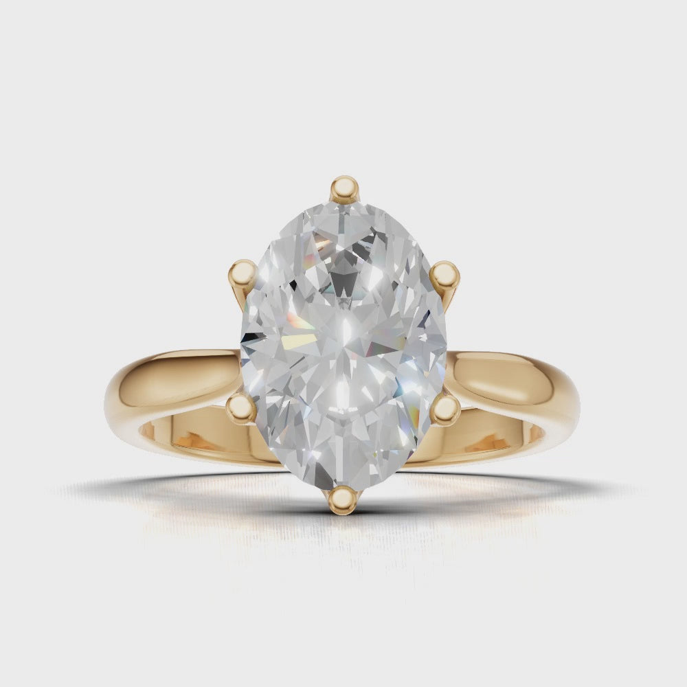 Ninfea, 2ct oval lab grown diamond engagement ring, Petal Cathedral, 18K yellow gold - turning
