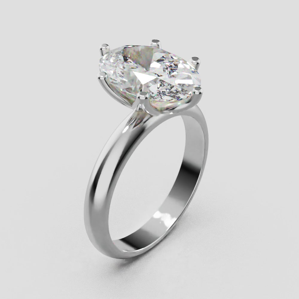 Calice, 3ct oval lab grown diamond engagement ring, Petal Set, 18K white gold - turning