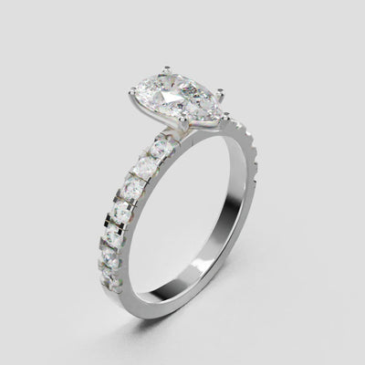 Corrente, 1ct pear lab grown diamond engagement ring, 2.0mm Pave, 5 Prongs, 18K white gold - turning