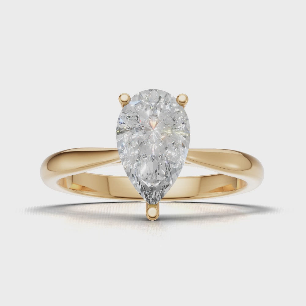 Guglia, 1ct pear lab grown diamond engagement ring, Cathedral, 18K yellow gold - turning