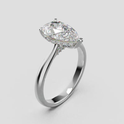 Campanile, 2ct pear lab grown diamond engagement ring, Cathedral Hidden Halo Bridge, 18K white gold - turning