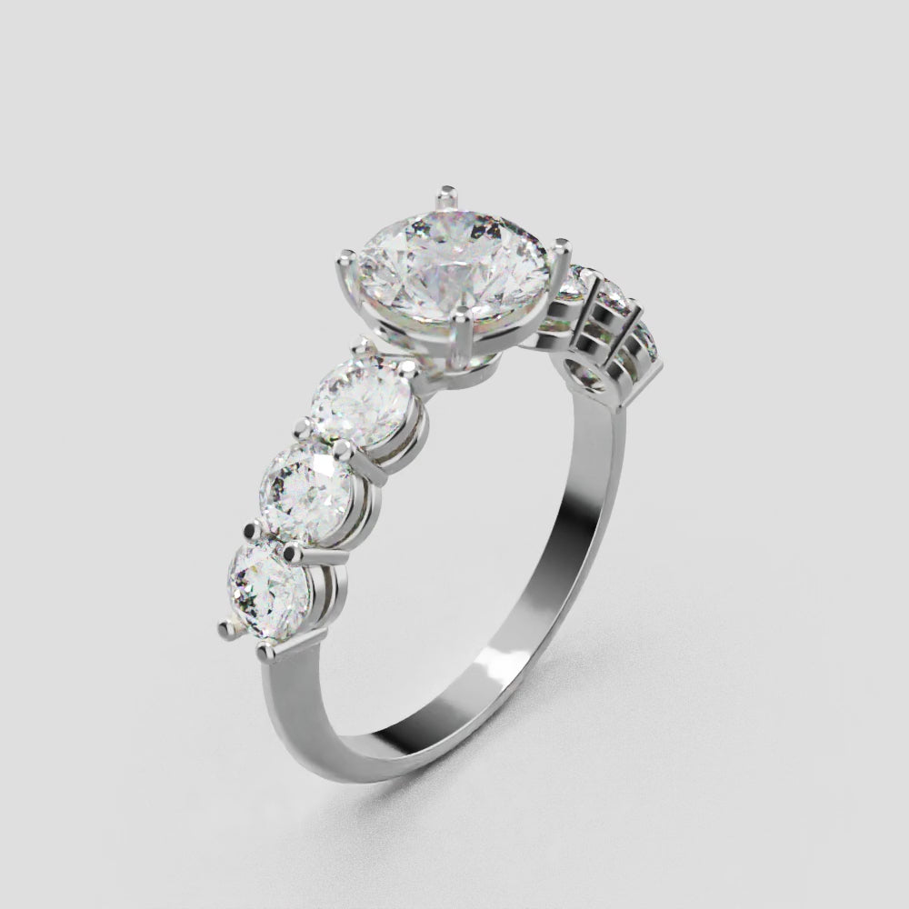 Corso, 1ct round lab grown diamond engagement ring, 3.5mm Side Stones, 18K white gold - turning