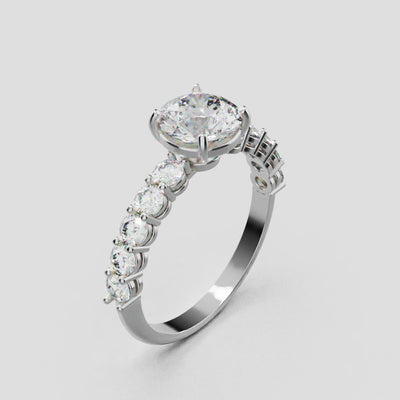 Sentiero, 1ct round lab grown diamond engagement ring, 2.5mm Side Stones, 18K white gold - turning