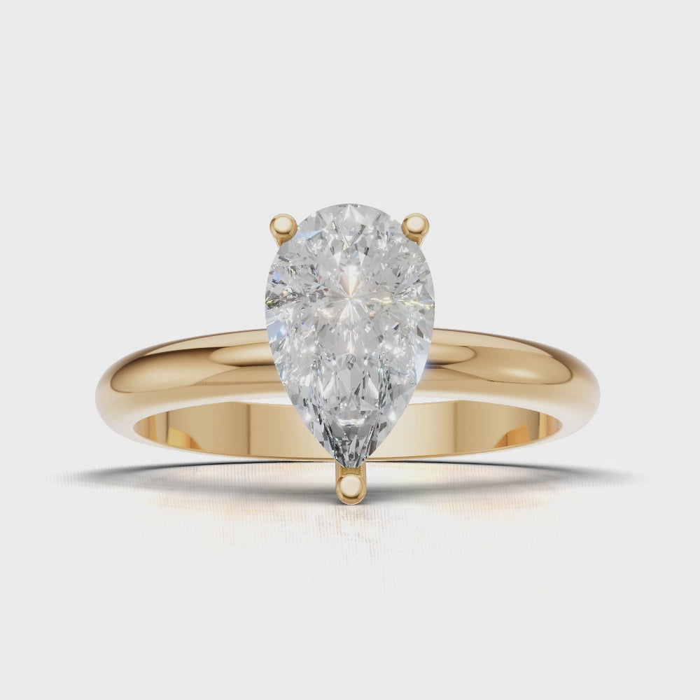 Sobria, 1ct pear lab grown diamond engagement ring, Plain Gallery, 18K yellow gold - turning
