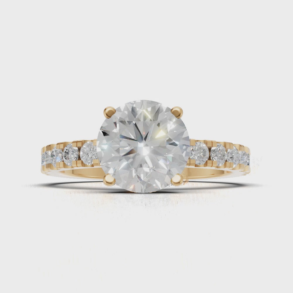 Nimbo, 1.5ct round lab grown diamond engagement ring, 2.0mm Pave, Hidden Halo, 4 Prongs, 18K yellow gold - turning