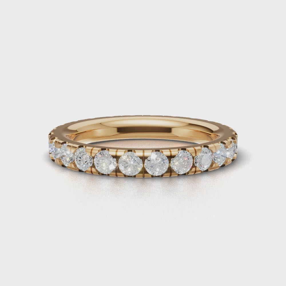 Full Eternity Pave 2.5mm lab grown diamond wedding band, 18K yellow gold - turning