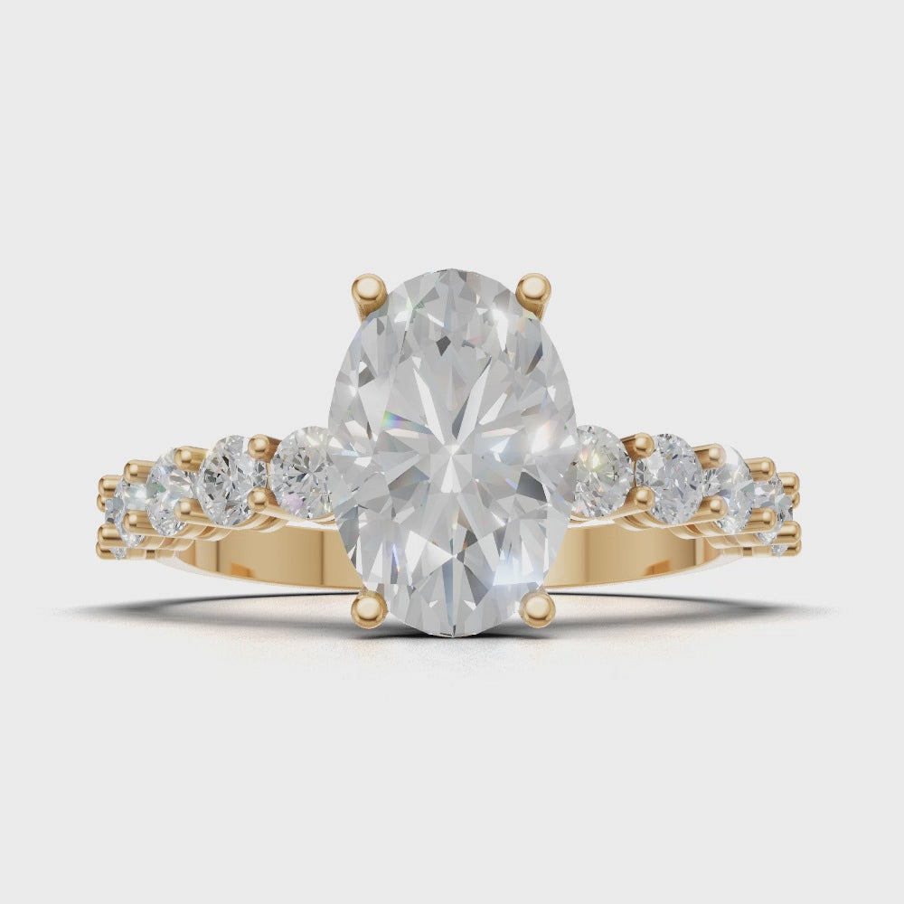 Rivo, 1.5ct oval lab grown diamond engagement ring, 2.5mm Side Stones, 18K yellow gold - turning