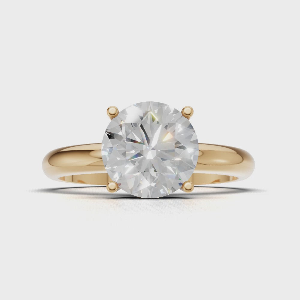 Segreto, 1.5ct round lab grown diamond engagement ring, Plain Sides, Hidden Halo, 4 Prongs, 18K yellow gold - turning