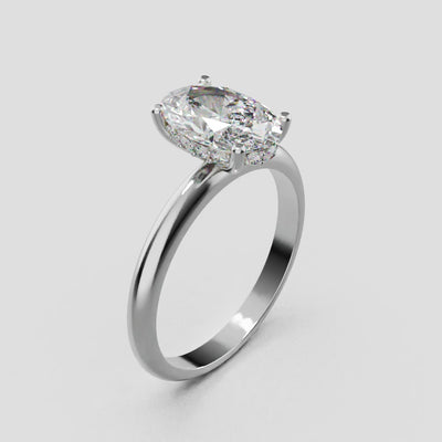 Riserbo, 1.5ct oval lab grown diamond engagement ring, Plain Sides, Hidden Halo, 18K white gold - turning