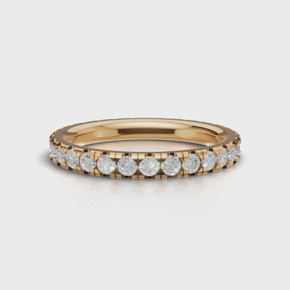 Full Eternity Pave 2mm lab grown diamond wedding band, 18K yellow gold - turning