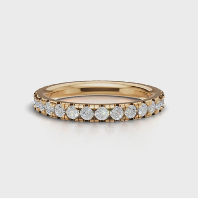 Full Eternity Pave 2mm lab grown diamond wedding band, 18K yellow gold - turning