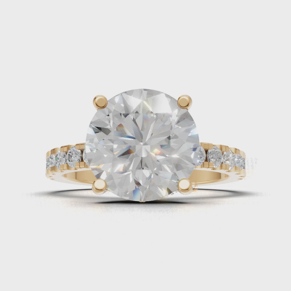 Nimbo, 3ct round lab grown diamond engagement ring, 2.0mm Pave, Hidden Halo, 4 Prongs, 18K yellow gold - turning