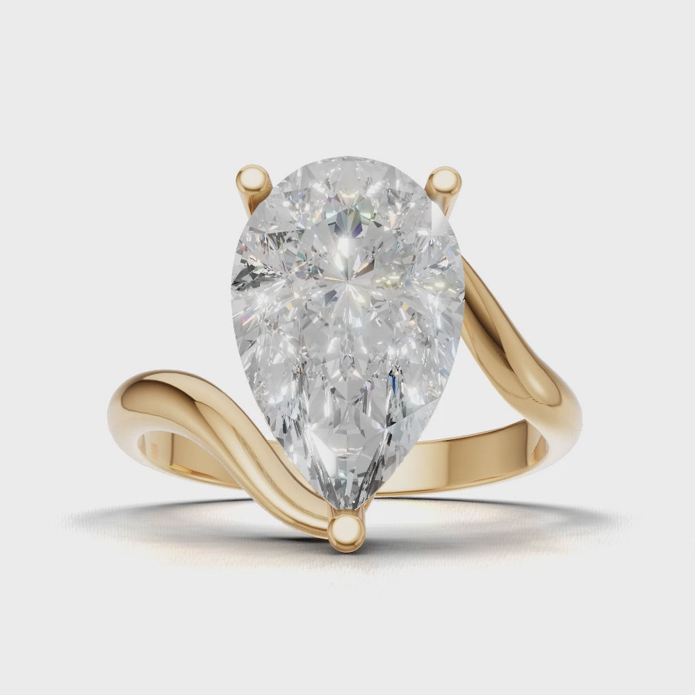 Spirale, 3ct pear lab grown diamond engagement ring, Bypass, 18K yellow gold - turning
