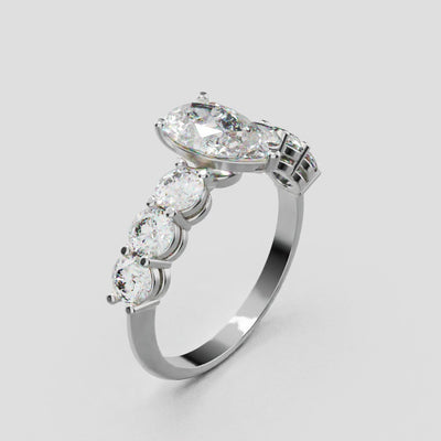 Cascata, 1ct pear lab grown diamond engagement ring, 3.5mm Side Stones, 18K white gold - turning