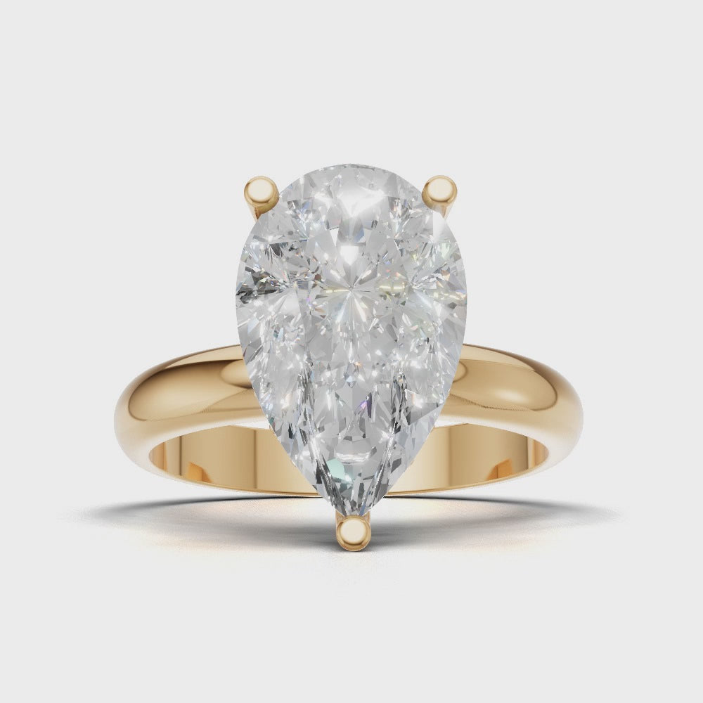 Riparo, 3ct pear lab grown diamond engagement ring, Plain Sides, Hidden Halo, 18K yellow gold - turning