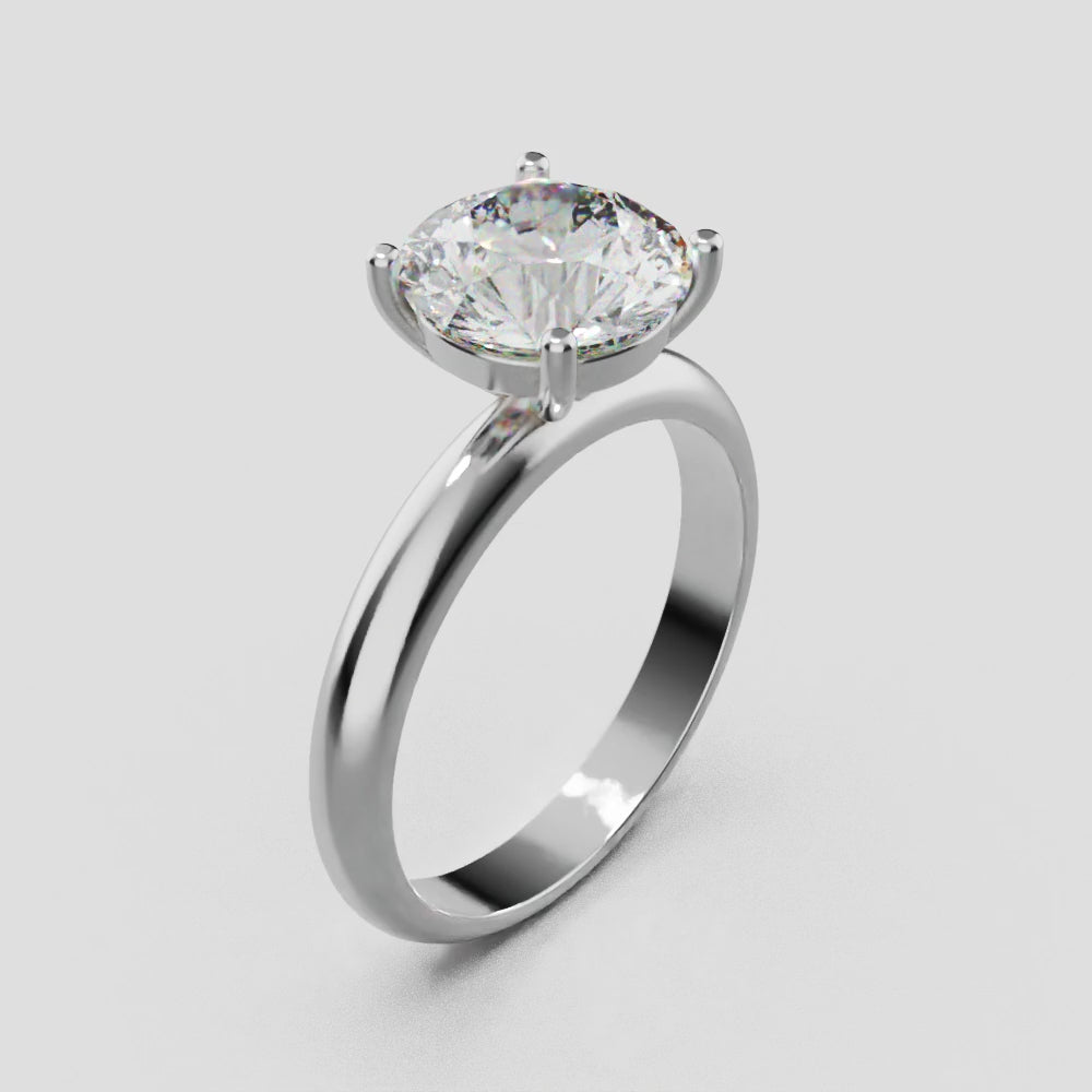 Limpido, 2ct round lab grown diamond engagement ring, Plain Sides, Plain Gallery, 4 Prongs, 18K white gold - turning