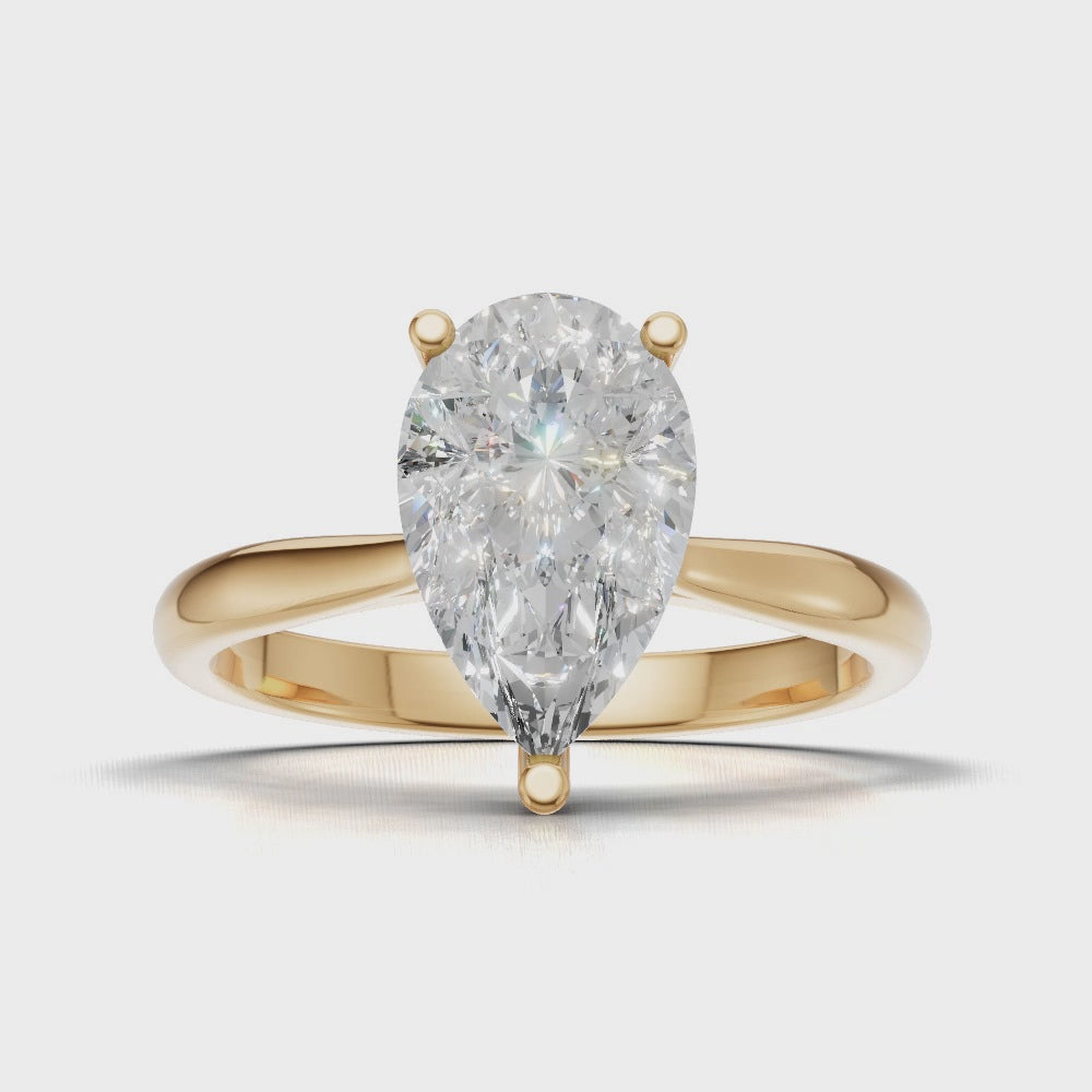 Guglia, 1.5ct pear lab grown diamond engagement ring, Cathedral, 18K yellow gold - turning