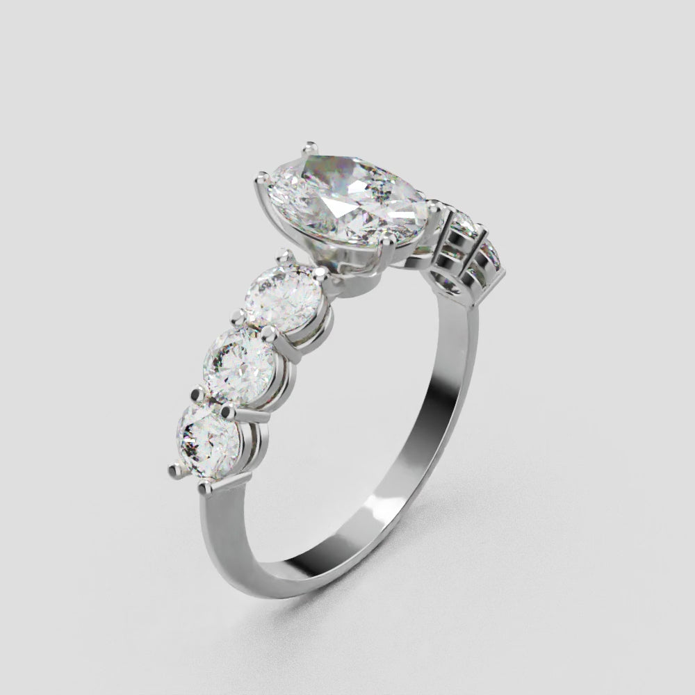 Delta, 1ct oval lab grown diamond engagement ring, 3.5mm Side Stones, 18K white gold - turning