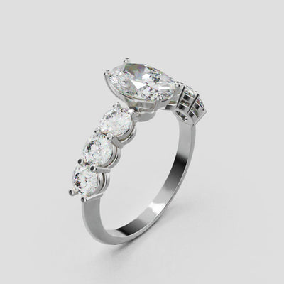 Delta, 1ct oval lab grown diamond engagement ring, 3.5mm Side Stones, 18K white gold - turning