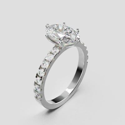 Bagliore, 1.5ct oval lab grown diamond engagement ring, 2.0mm Pave, 6 Prongs, 18K white gold - turning