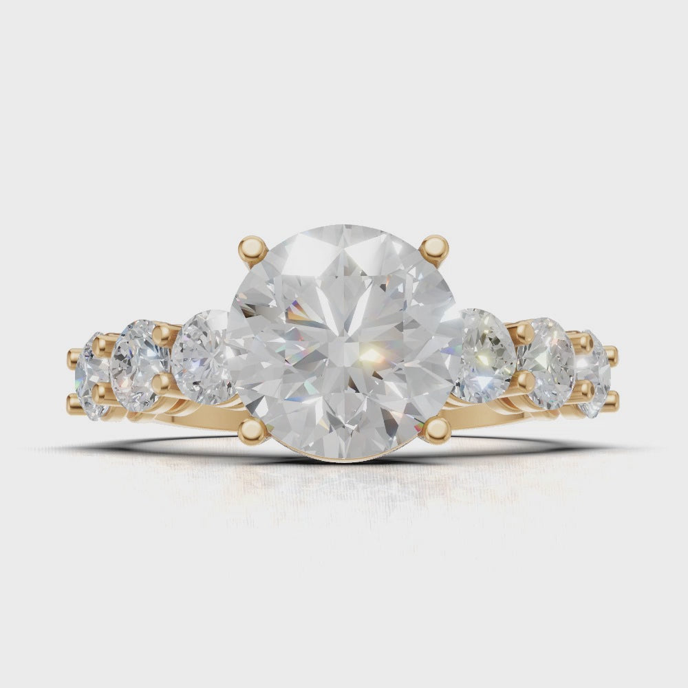 Corso, 2ct round lab grown diamond engagement ring, 3.5mm Side Stones, 18K yellow gold - turning