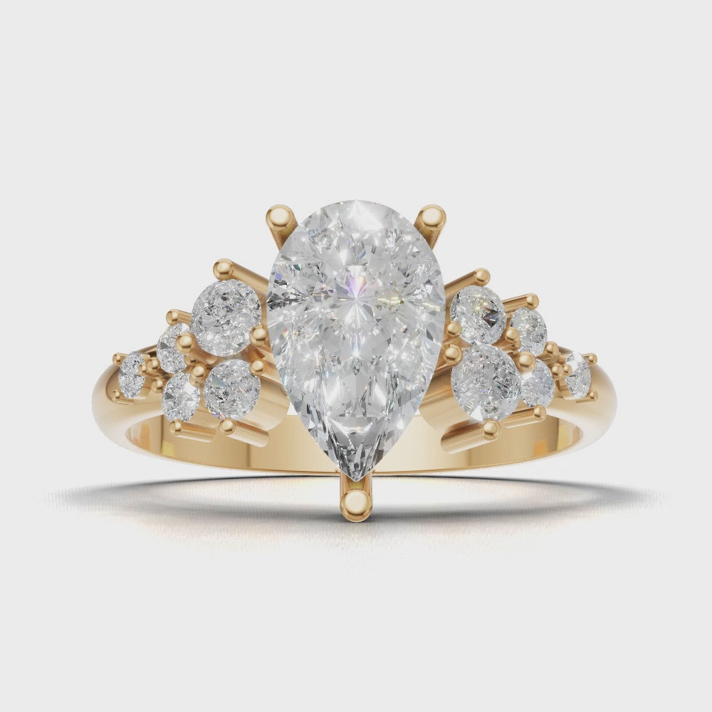 Nido, 1ct pear lab grown diamond engagement ring, Cluster, 18K yellow gold - turning