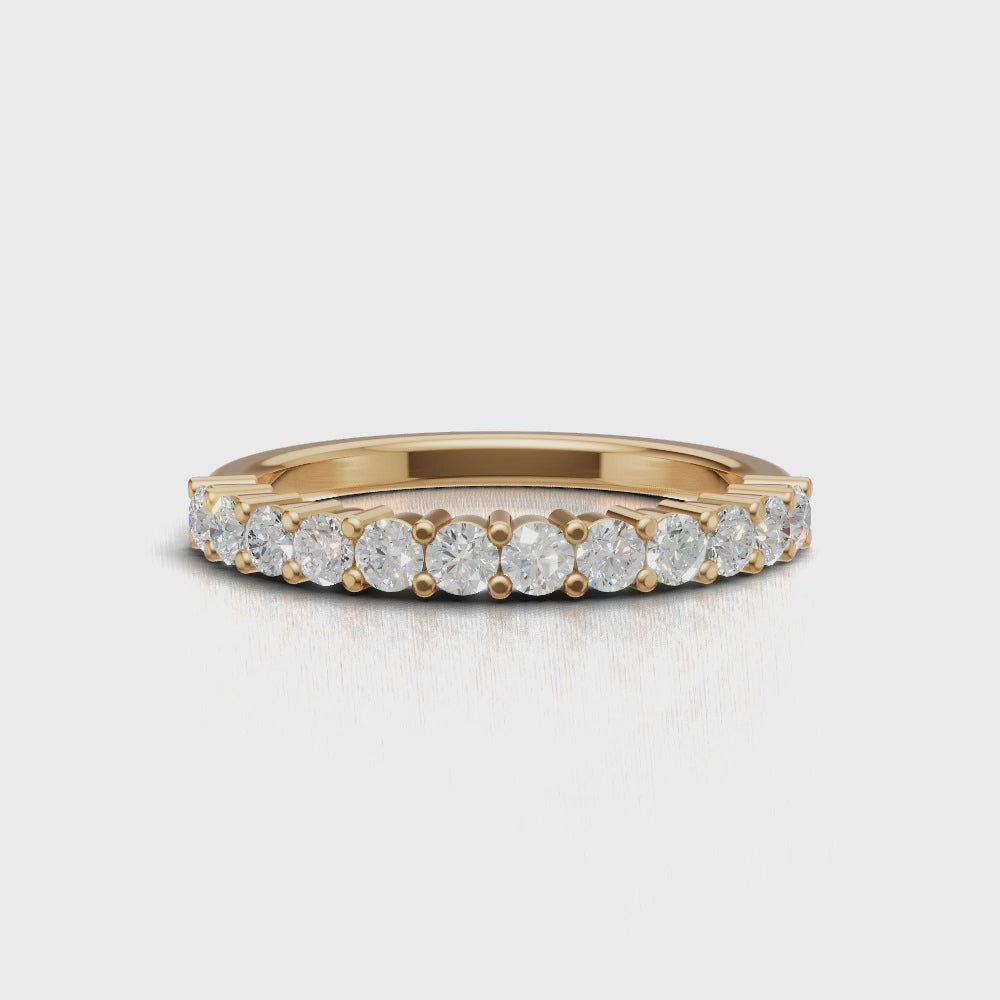 Half Eternity Basket 2.2mm lab grown diamond wedding band, 18K yellow gold - turning
