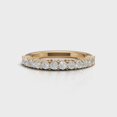 Half Eternity Basket 2.2mm lab grown diamond wedding band, 18K yellow gold - turning