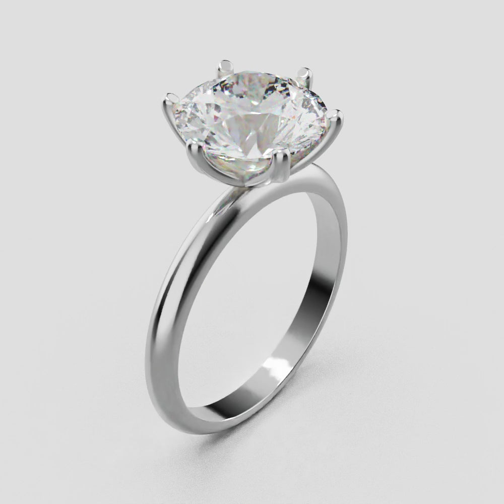 Germoglio, 3ct round lab grown diamond engagement ring, Hidden Petal Set, Fixed Width, 18K white gold - turning