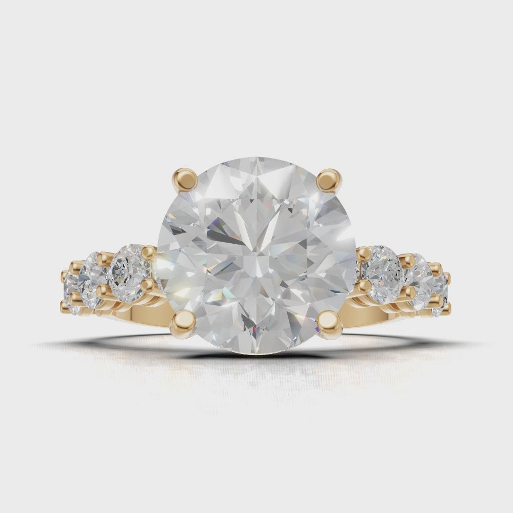 Viale, 3ct round lab grown diamond engagement ring, 3mm Side Stones, 18K yellow gold - turning