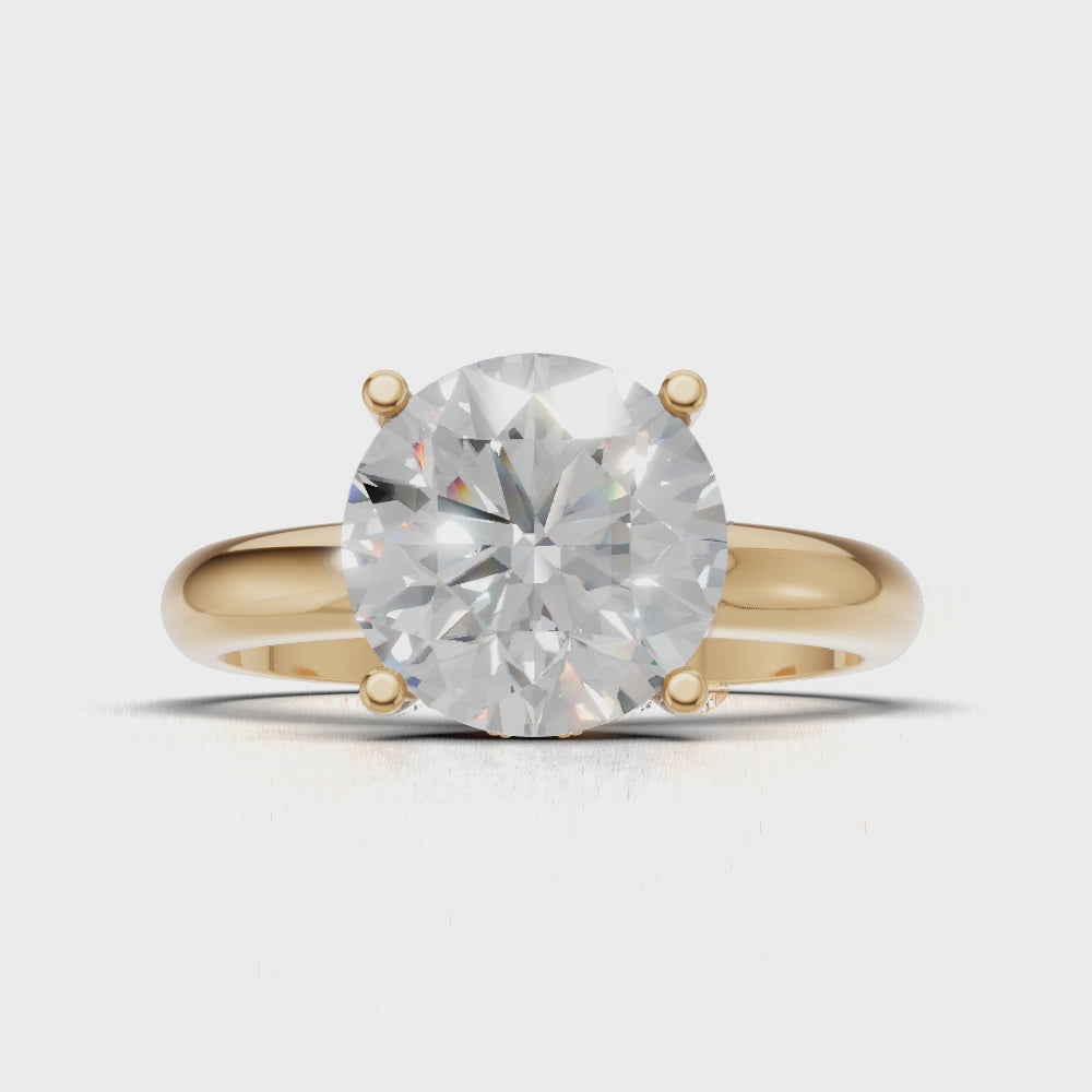 Segreto, 2ct round lab grown diamond engagement ring, Plain Sides, Hidden Halo, 4 Prongs, 18K yellow gold - turning