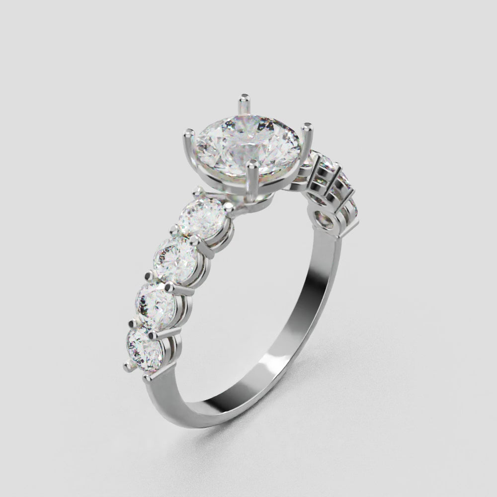Corso, 3ct round lab grown diamond engagement ring, 3.5mm Side Stones, 18K white gold - turning
