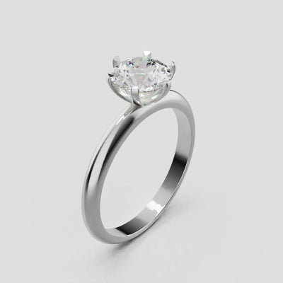 Retta, 1ct round lab grown diamond engagement ring, Plain Sides, 6 Prongs, Fixed Width, 18K white gold - turning