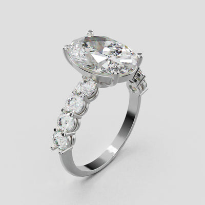 Fiume, 3ct oval lab grown diamond engagement ring, 3mm Side Stones, 18K white gold - turning