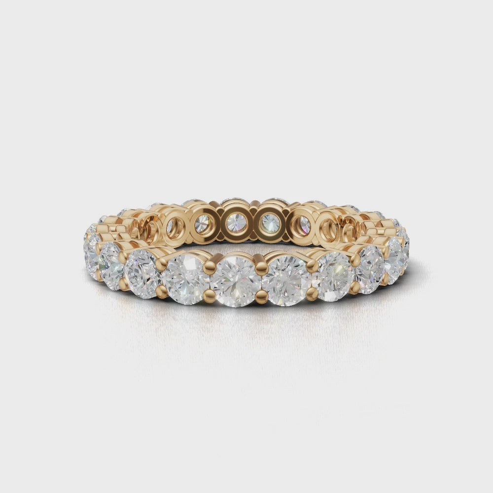 Full Eternity Basket 3mm lab grown diamond wedding band, 18K yellow gold - turning