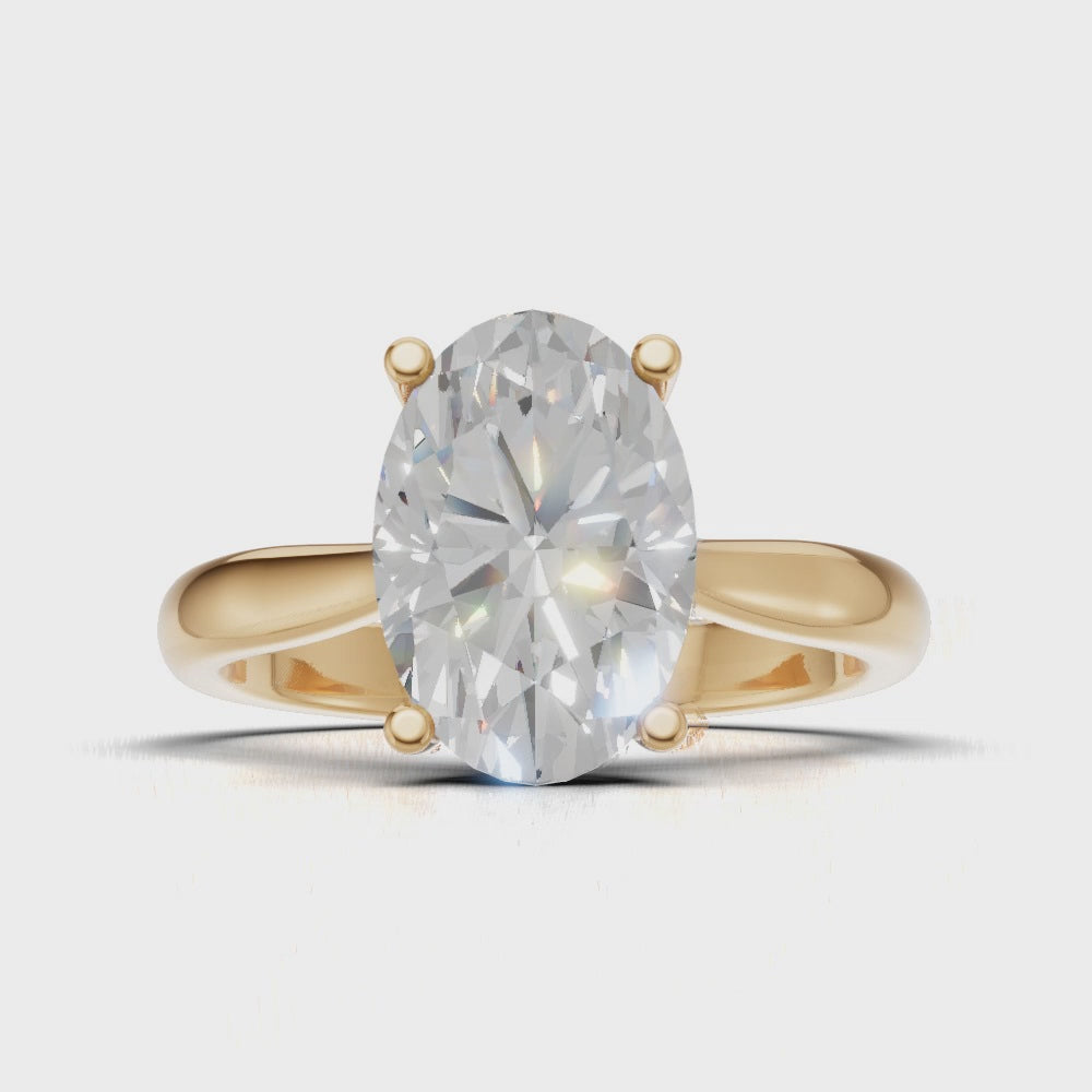 Volta, 1.5ct oval lab grown diamond engagement ring, Cathedral Hidden Halo Bridge, 18K yellow gold - turning