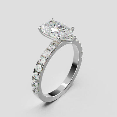 Corrente, 1.5ct pear lab grown diamond engagement ring, 2.0mm Pave, 5 Prongs, 18K white gold - turning