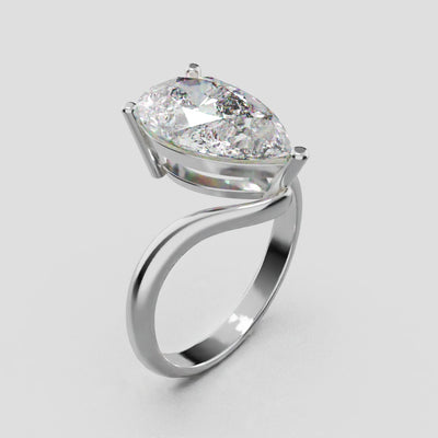 Spirale, 3ct pear lab grown diamond engagement ring, Bypass, 18K white gold - turning