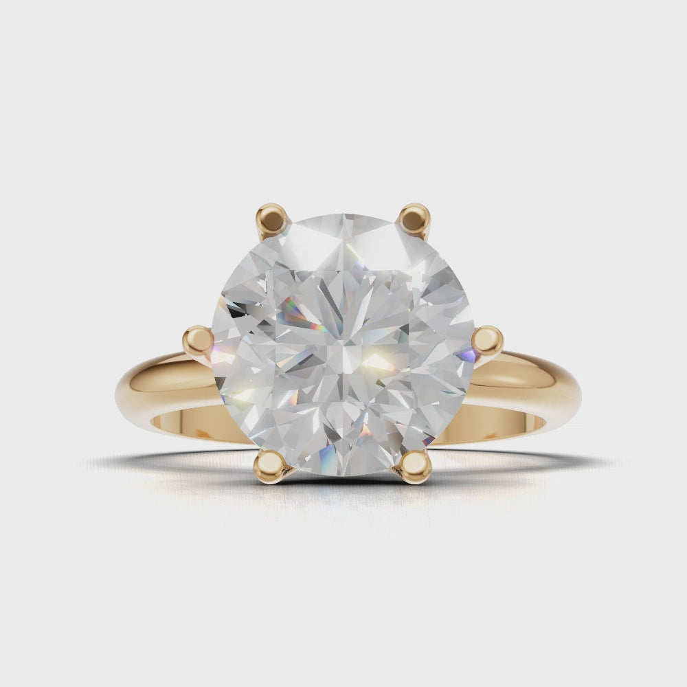 Germoglio, 3ct round lab grown diamond engagement ring, Hidden Petal Set, Fixed Width, 18K yellow gold - turning