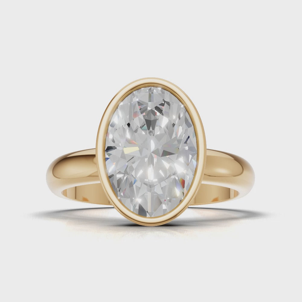 Alba, 2ct oval lab grown diamond engagement ring, Bezel, 18K yellow gold - turning