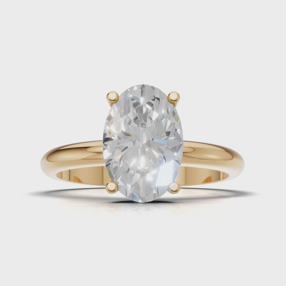 Riserbo, 1.5ct oval lab grown diamond engagement ring, Plain Sides, Hidden Halo, 18K yellow gold - turning