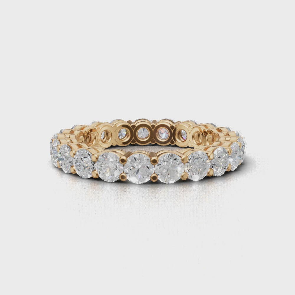 Full Eternity Basket 3.2mm lab grown diamond wedding band, 18K yellow gold - turning