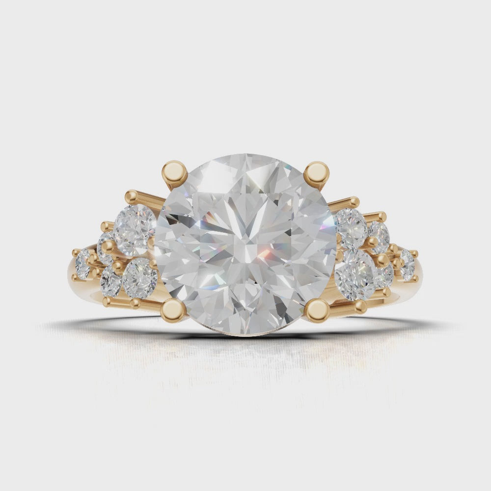 Grappolo, 2ct round lab grown diamond engagement ring, Cluster, 18K yellow gold - turning