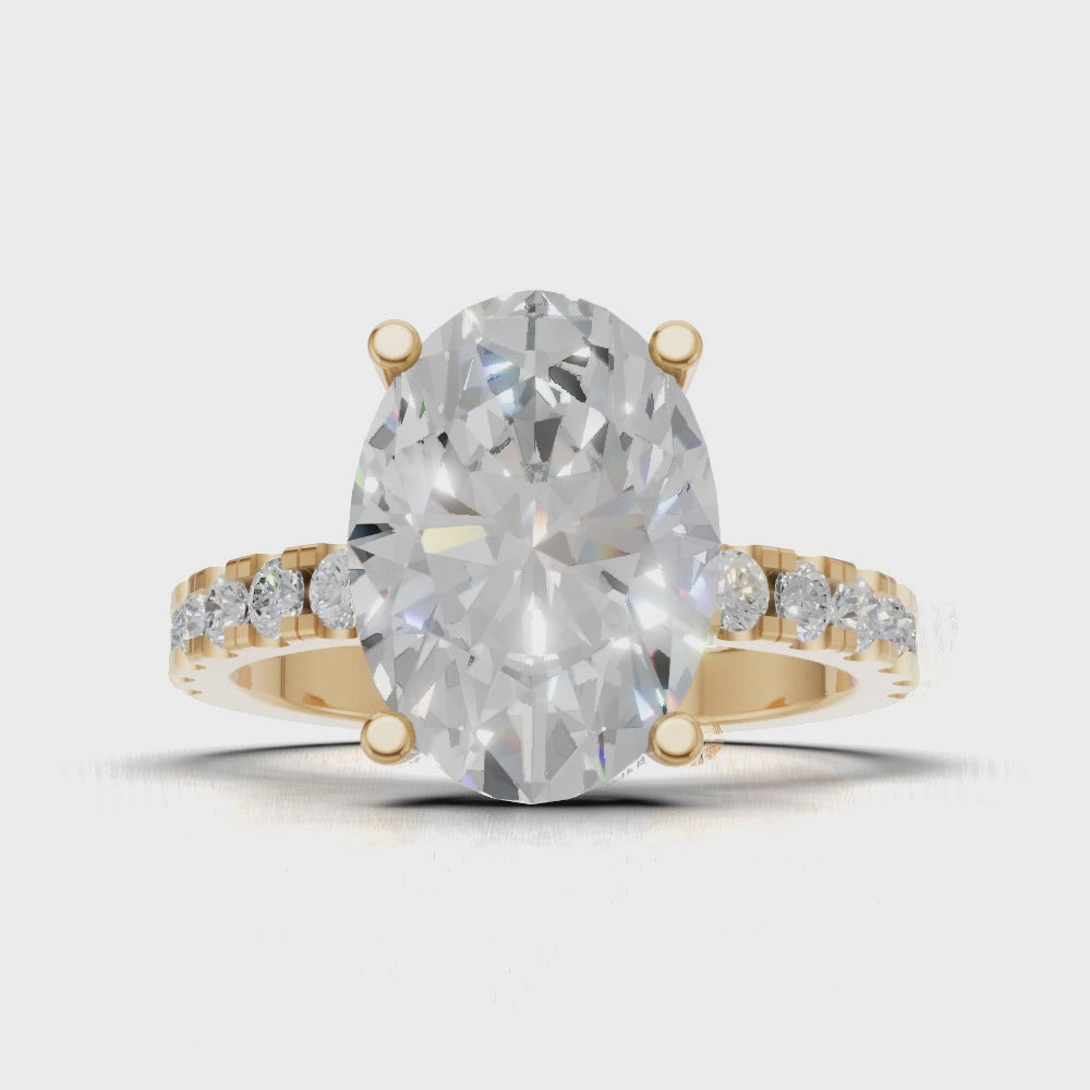 Penombra, 3ct oval lab grown diamond engagement ring, 2.0mm Pave, Hidden Halo, 18K yellow gold - turning