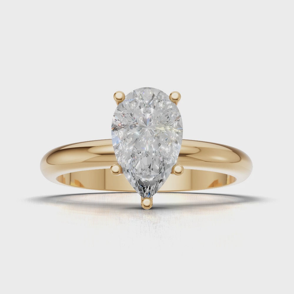 Cinque Punte, 1ct pear lab grown diamond engagement ring, Plain Sides, 5 Prongs, 18K yellow gold - turning
